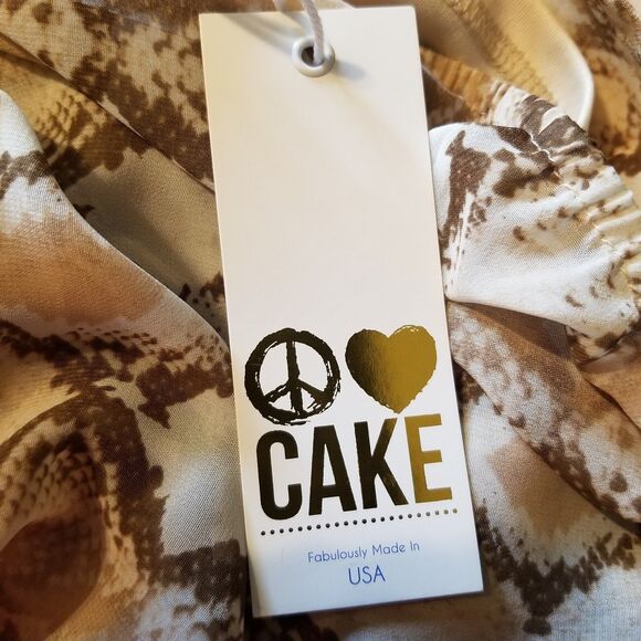 Cake Women's Size L Brown Beige Desert Python Snake Print High Low Dress - Picture 7 of 10